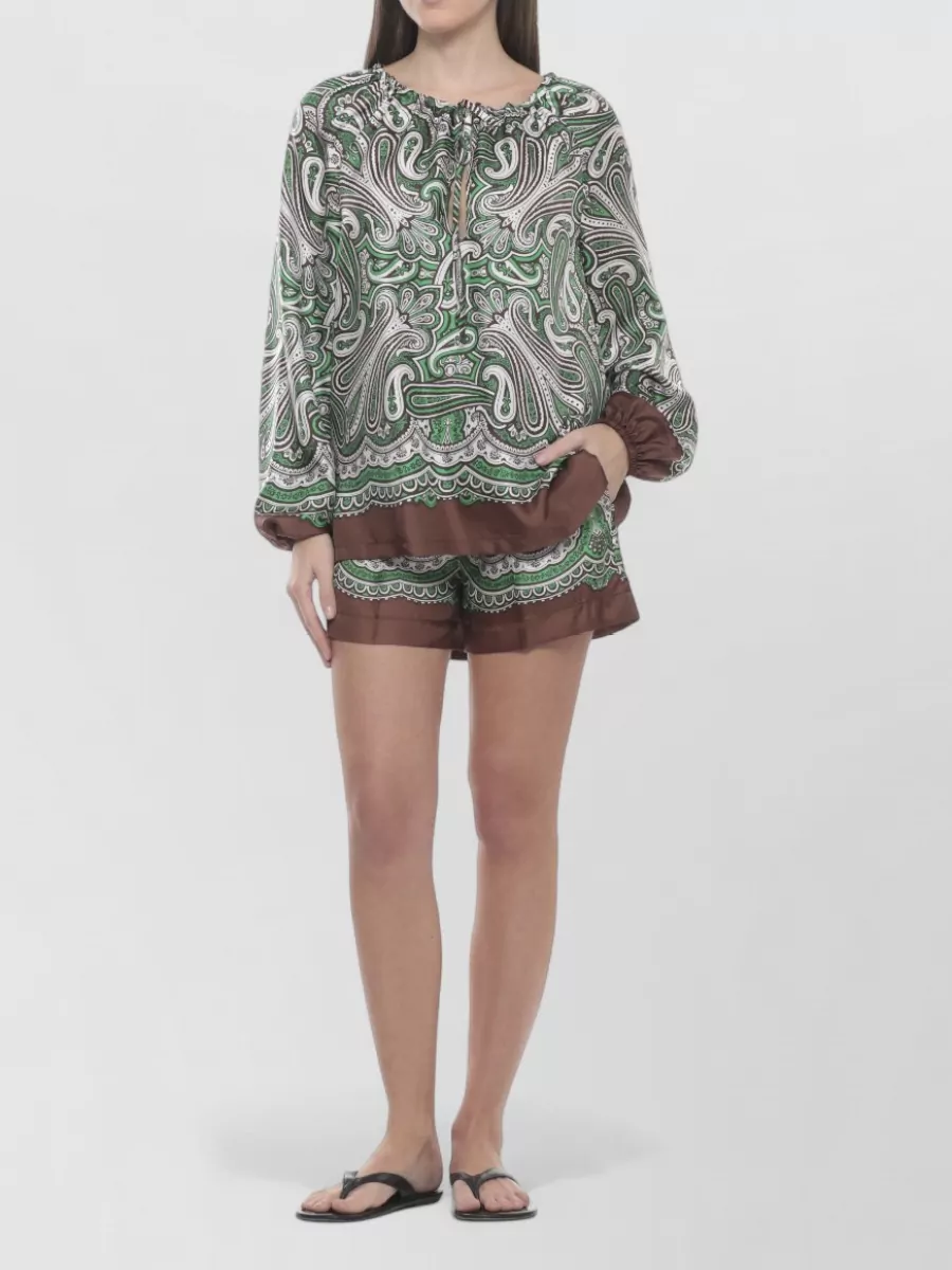 Parosh Silk Paisley-Print Long-Sleeve Blouse
