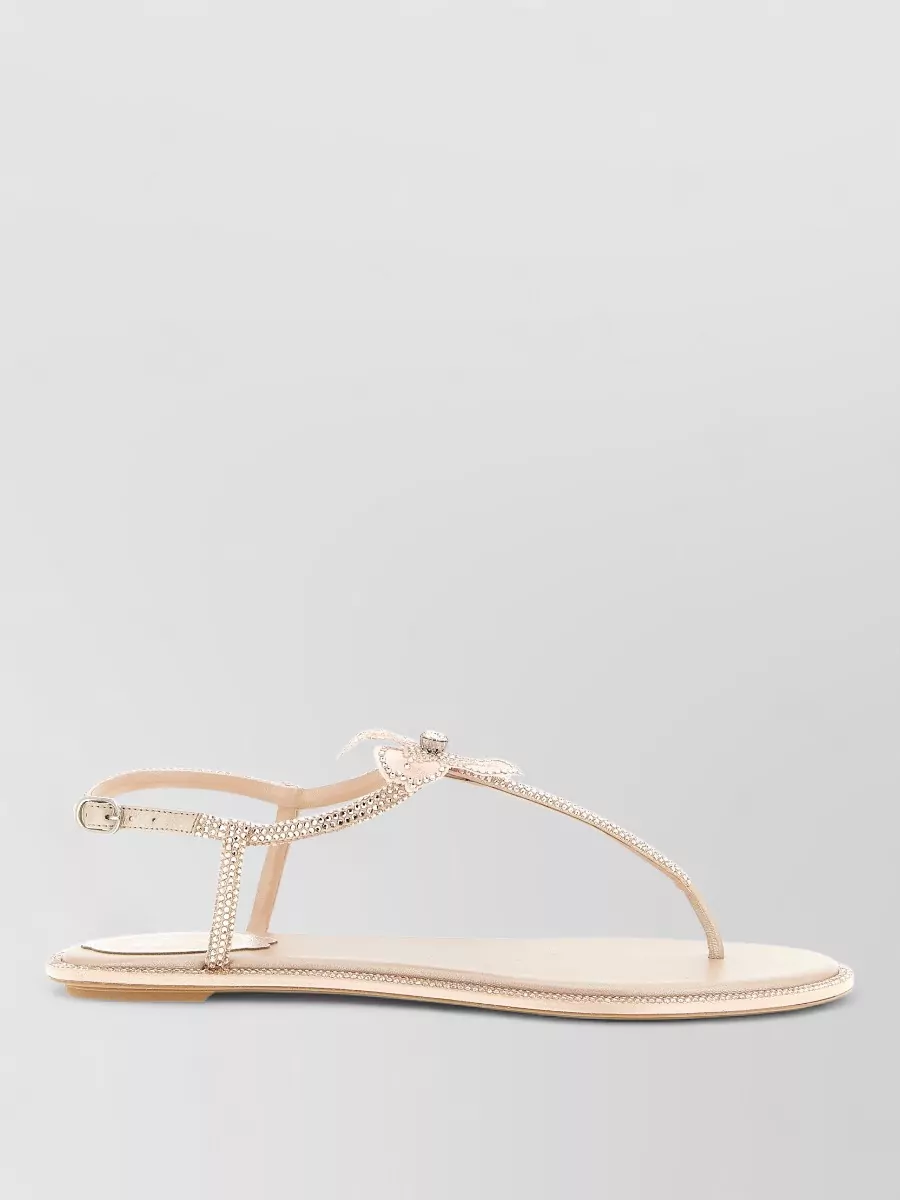 Rene Caovilla Flower Strap Flat Sole Slingback Sandals