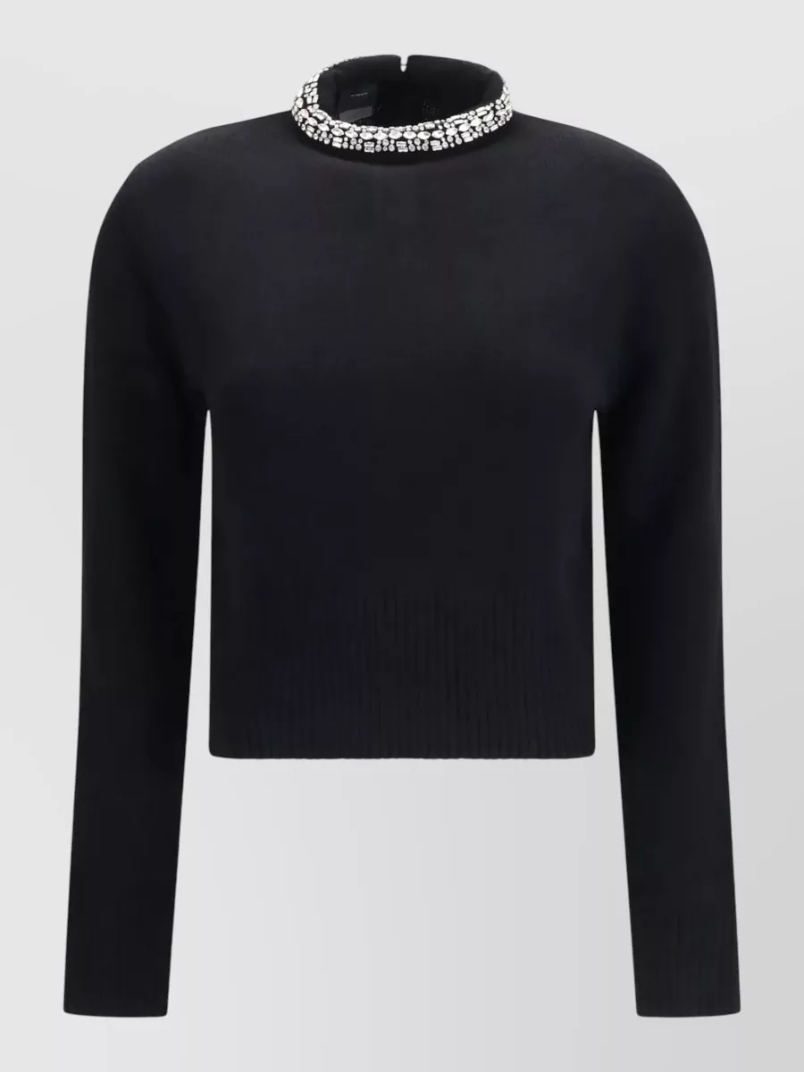 Pinko Cashmere wool rhinestone-embellished crewneck sweater