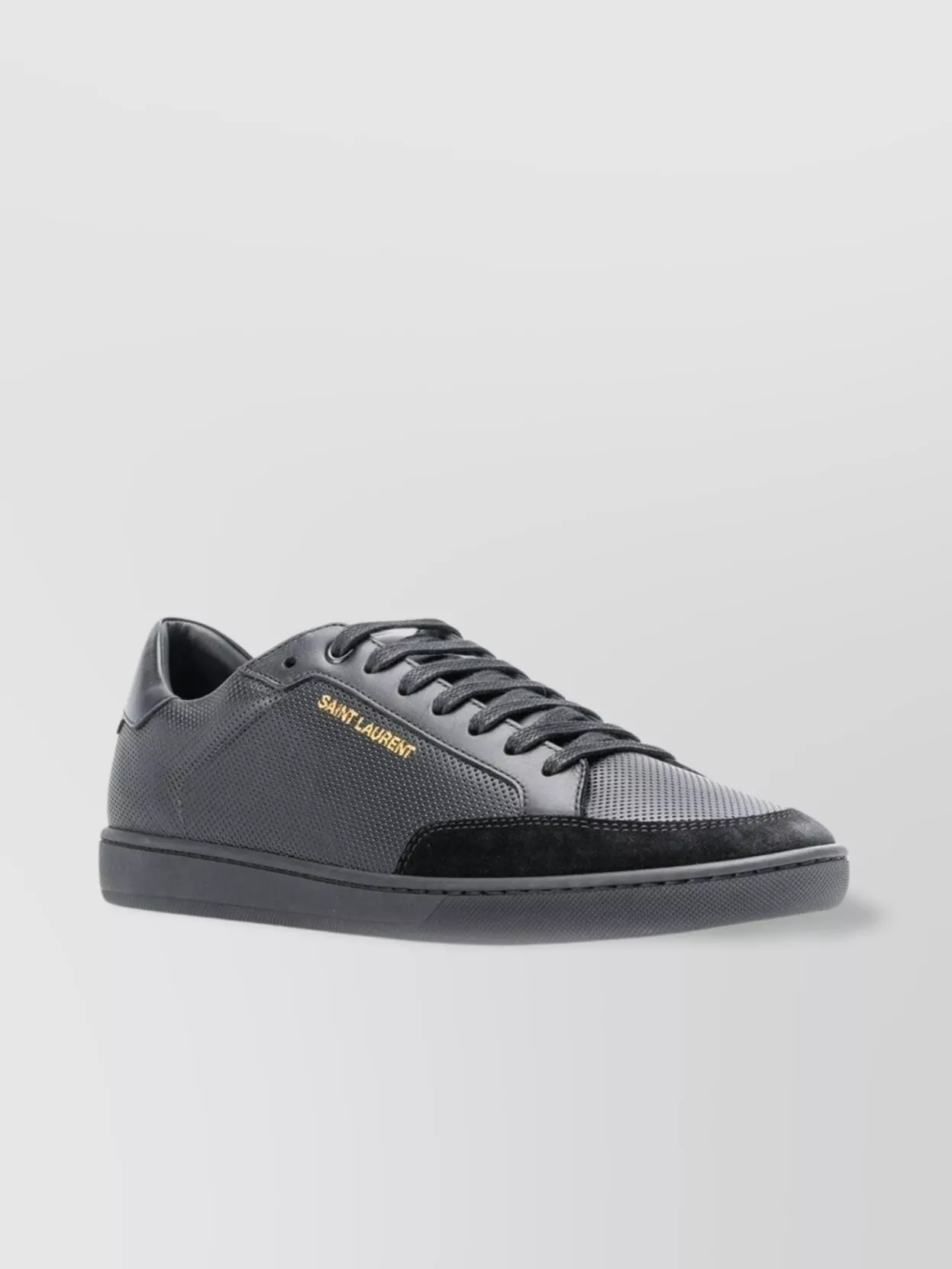 Saint Laurent Leather Sneakers With Almond Toe And Perforated Style In Black