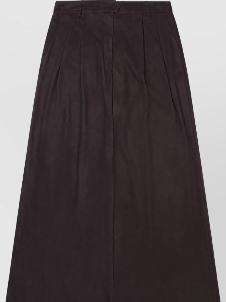 Alysi Wide-leg trousers — The high-waisted espresso wide-leg balances the regular-fit burgundy knit with a long, fluid line in a similar depth of tone, keeping the outfit minimalist, quietly polished, and fall focused.
