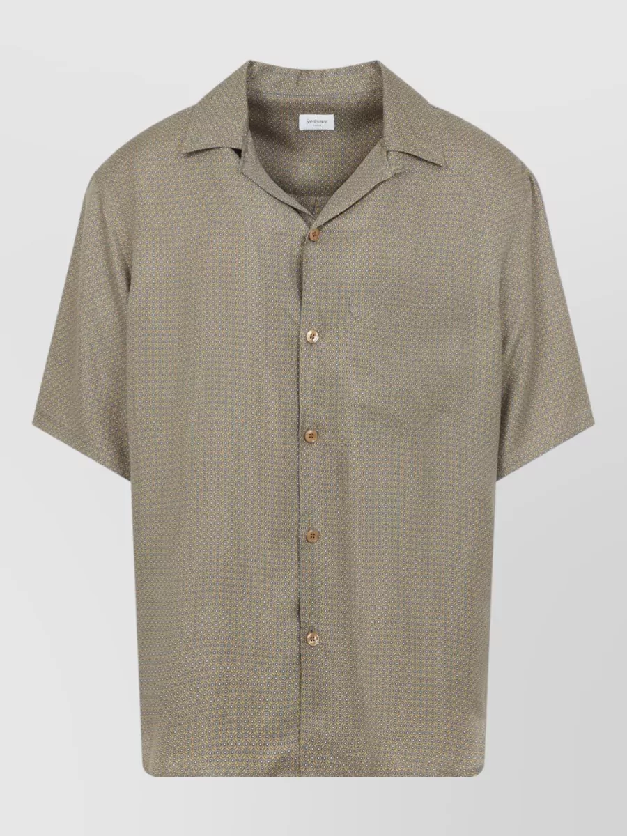 Saint Laurent Silk Geometric-Print Cuban-Collar Short-Sleeve Shirt