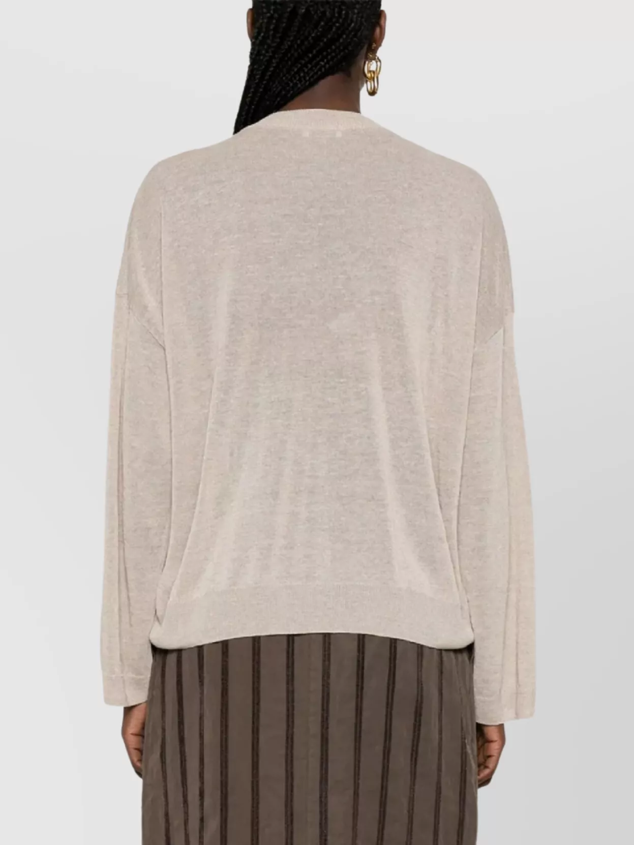 Brunello Cucinelli Relaxed Fit Long-sleeve Sweater With Round Neckline In Neutral