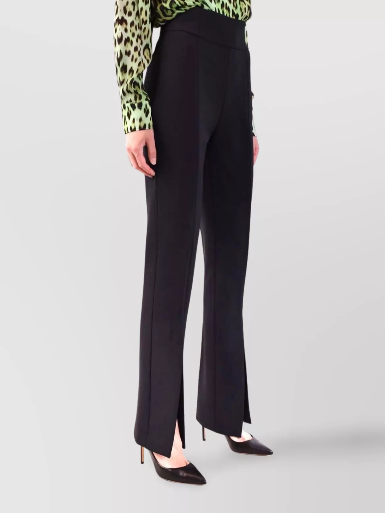Pinko Slit Front High Waist Trousers With Seam Detailing In Black