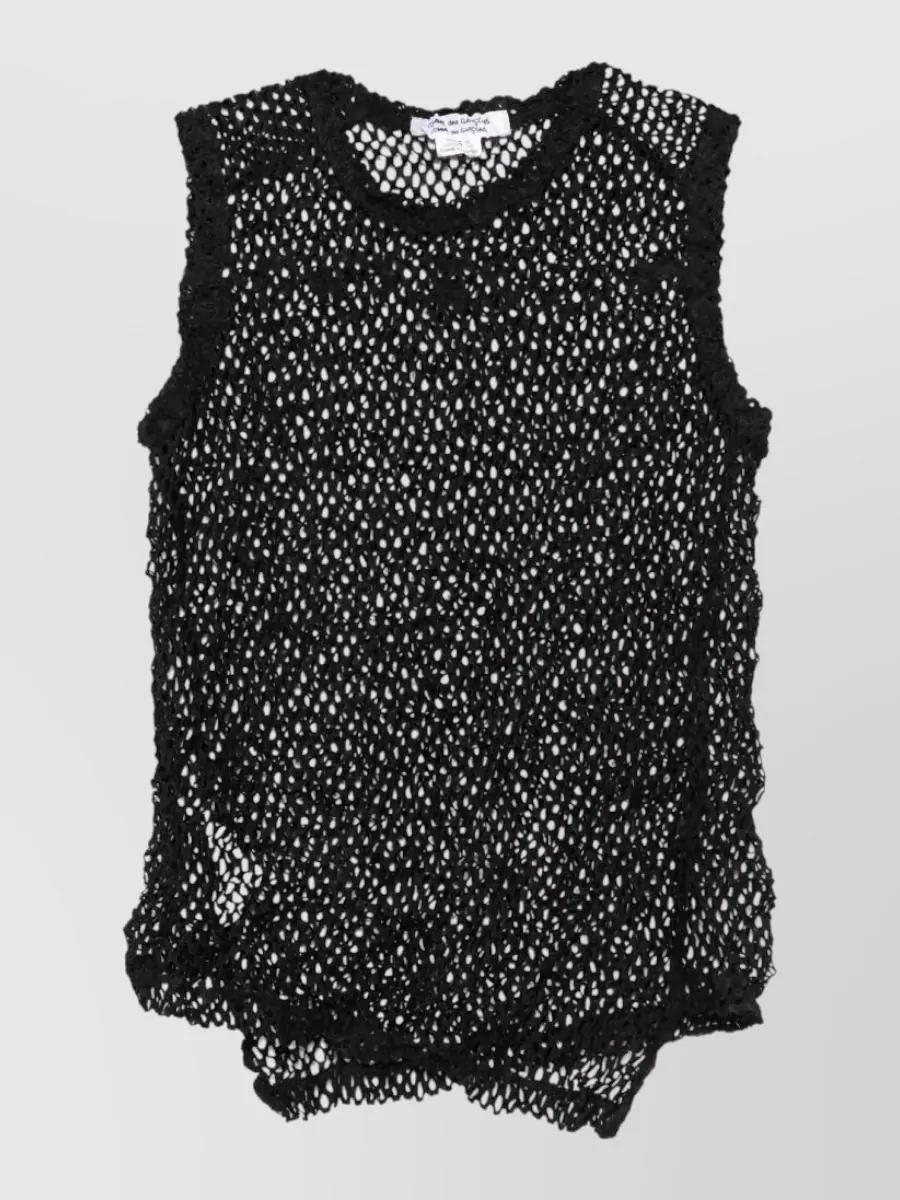 Comme Comme Sleeveless Mesh Knit Top Round Neck
