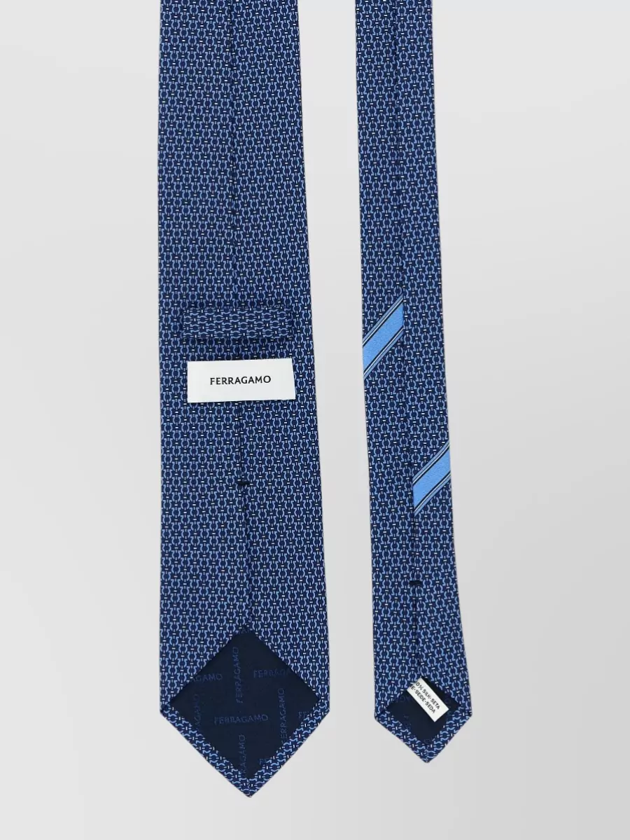 Ferragamo Gancini Motif Tie Slim Cut In Blue