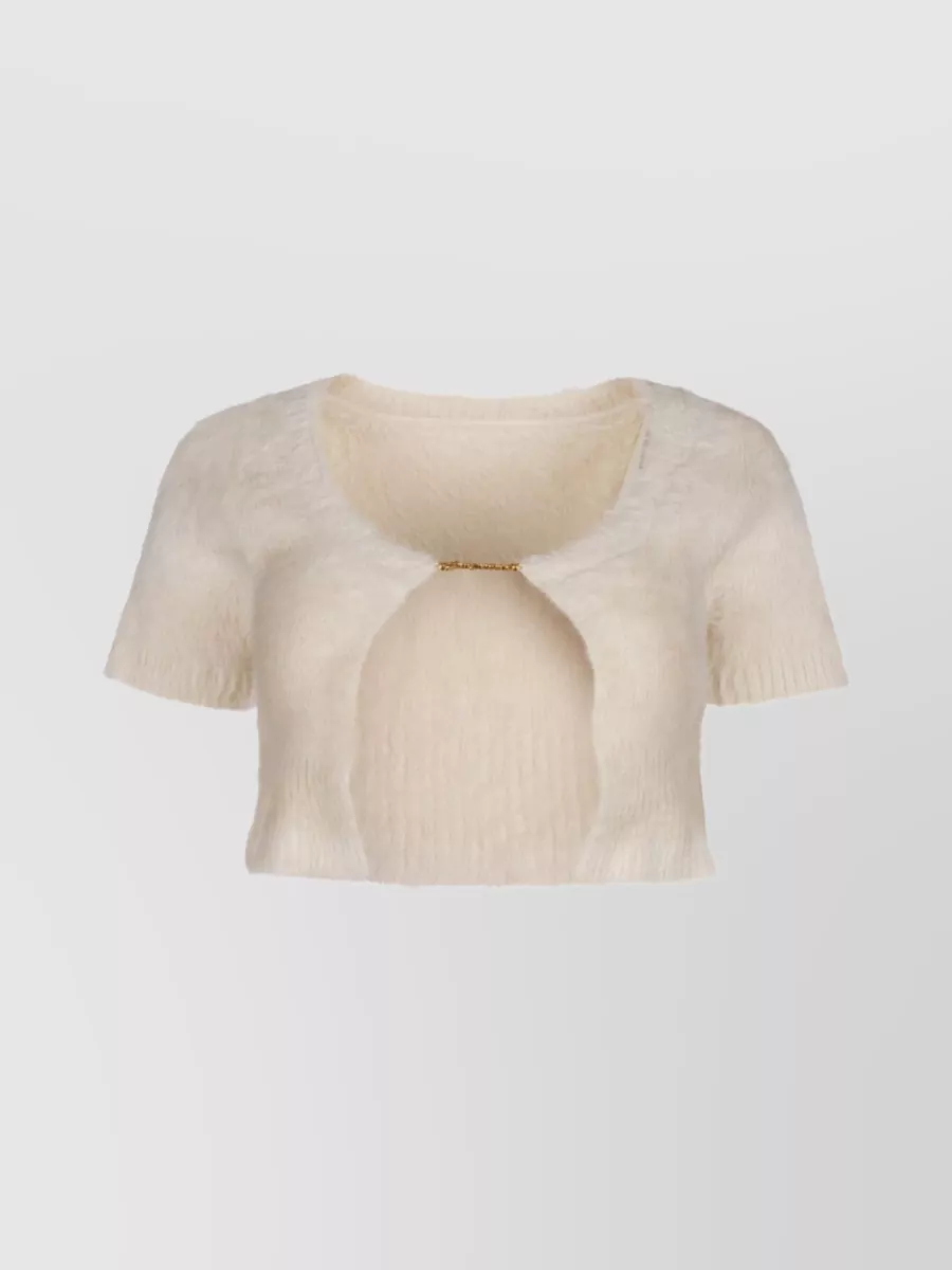 Shop Jacquemus Short Sleeve Knit Top In Cream