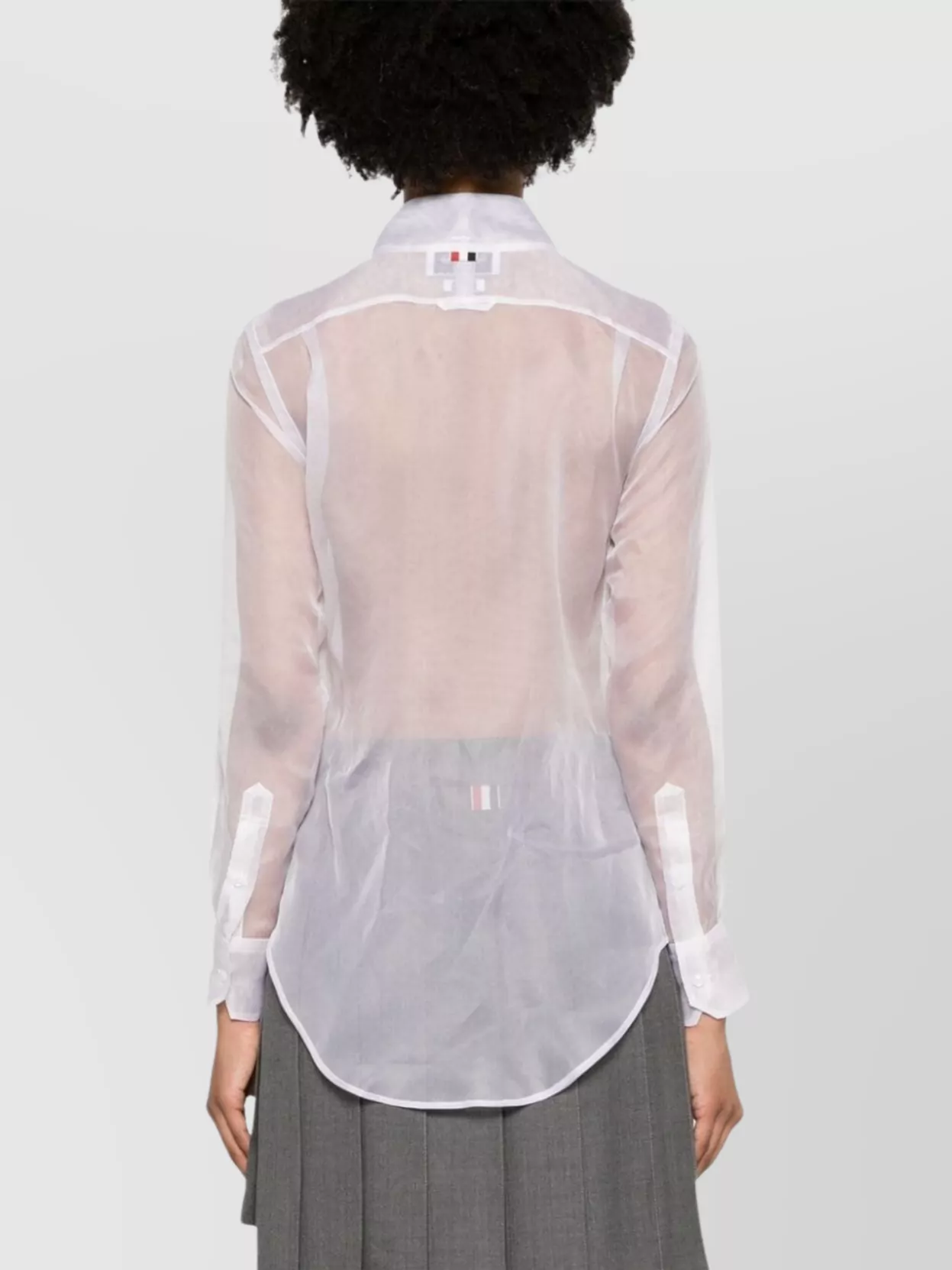 Thom Browne Silk Shirt Sheer Tie Appliqué