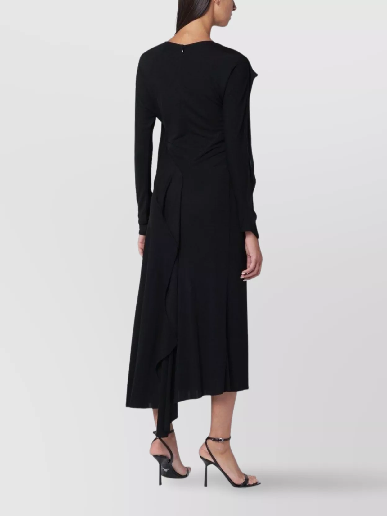Victoria Beckham Draped Jersey Midi Dress With Asymmetric Hem In Black