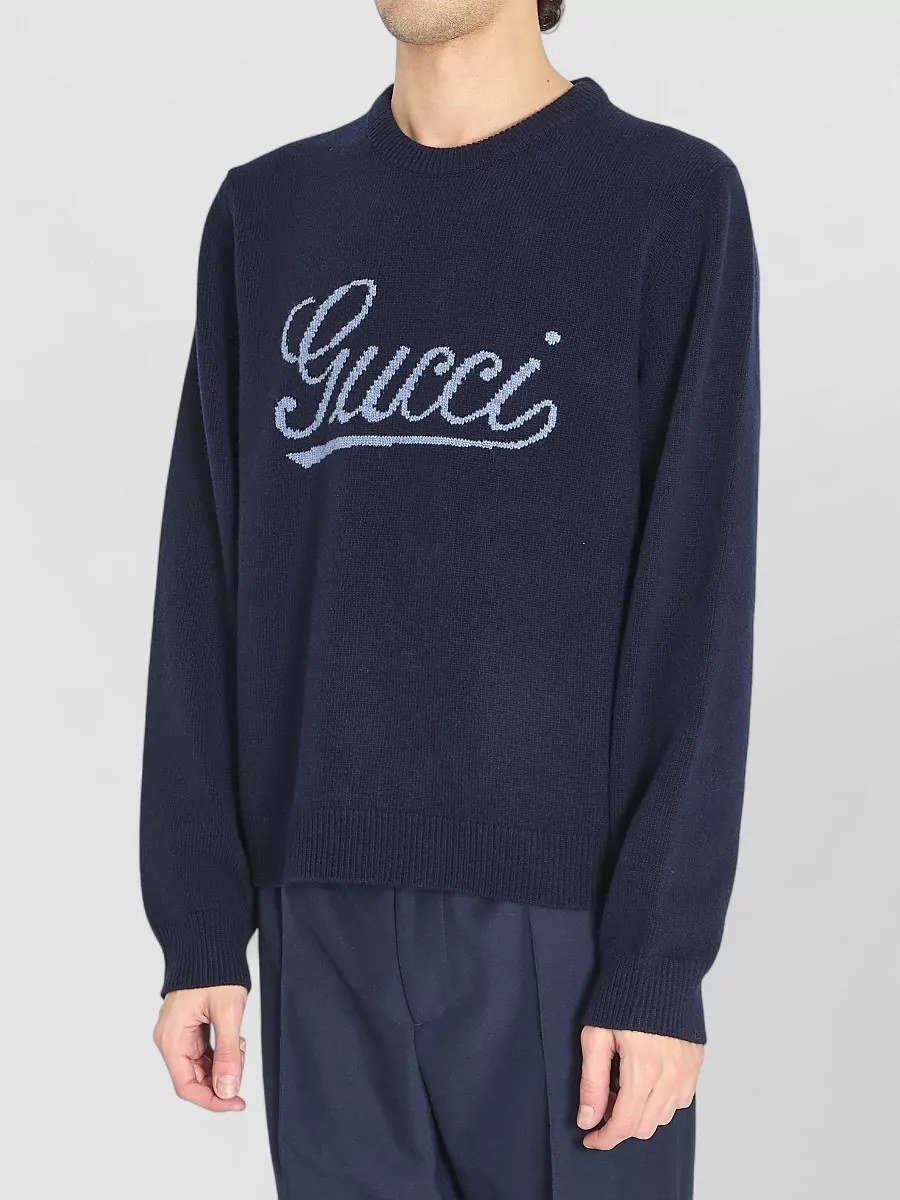 Gucci Wool Crew Neck Sweater Intarsia Lettering