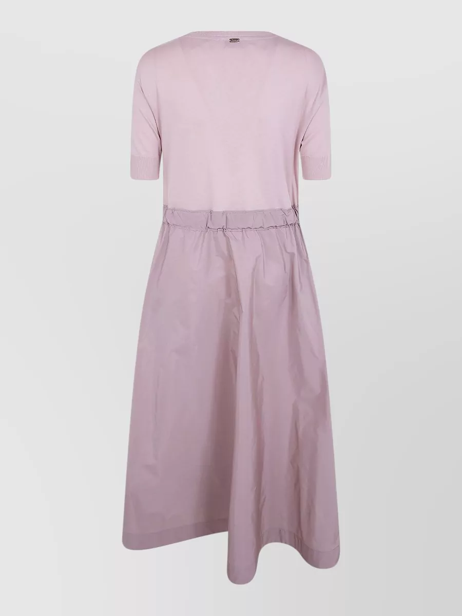 Herno Midi Dress Short Sleeves Round Neckline Drawstring In Pink