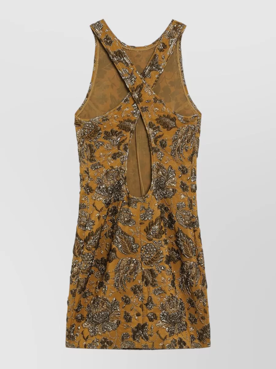 Saint Laurent Metallic Floral Brocade Sleeveless Mini Dress
