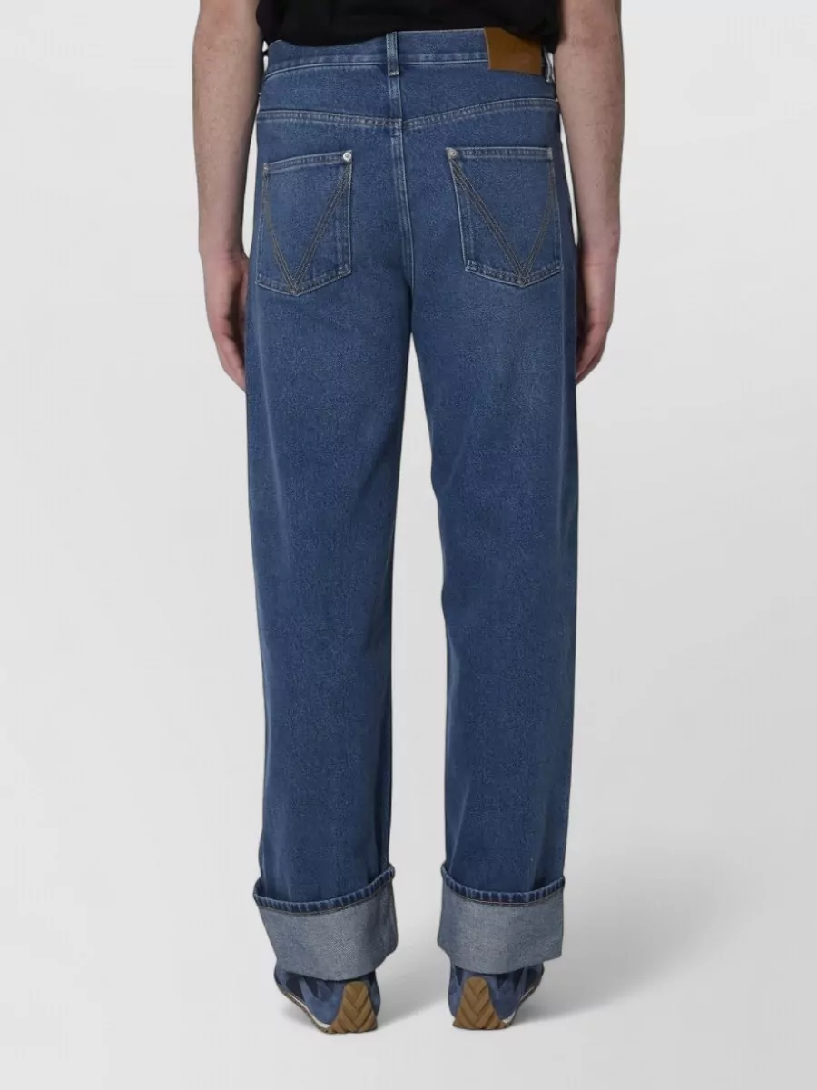 Bottega Veneta Denim Cuffed Mid-Rise Wide-Leg Trousers