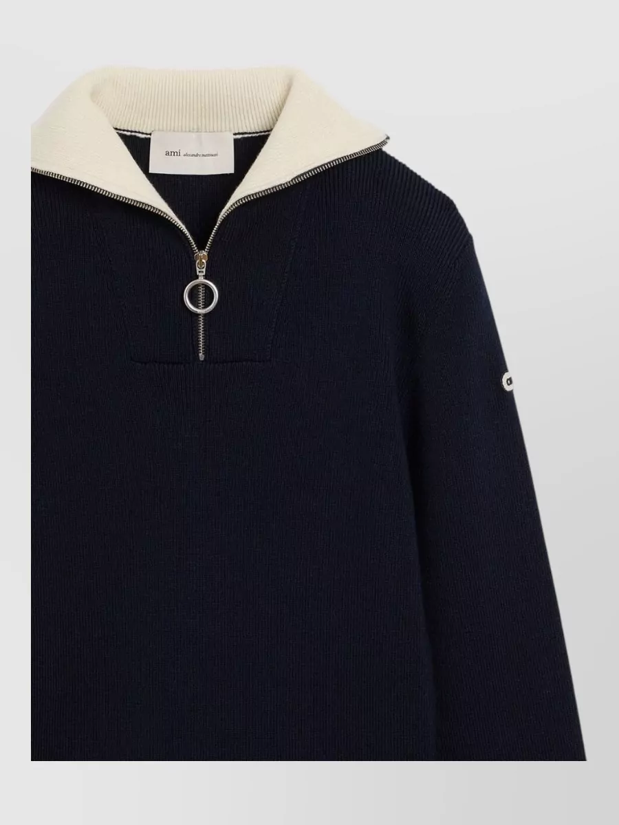 Ami Paris Ribbed Quarter-Zip Wool Sweater