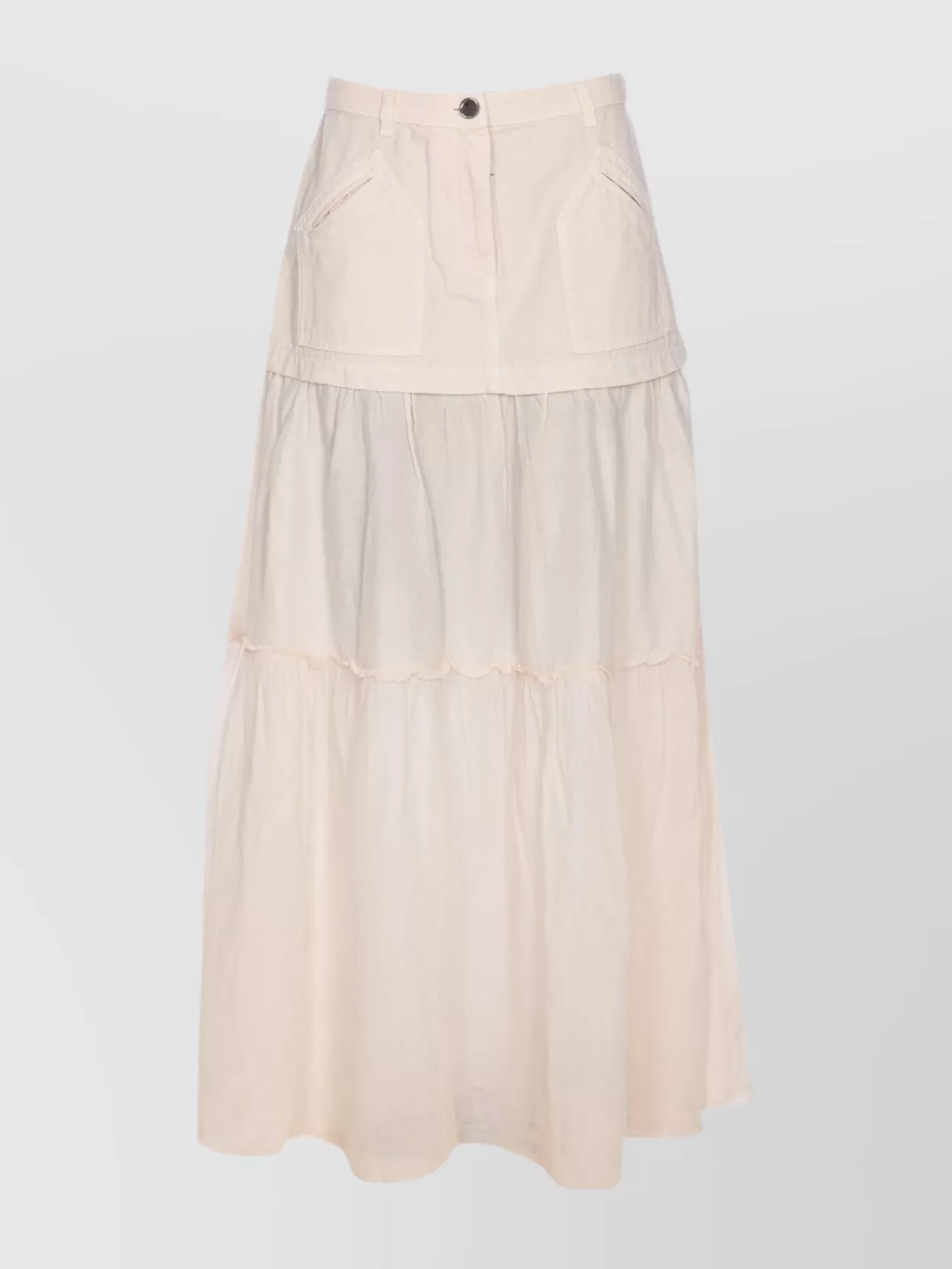 Pinko Flared Tiered Denim Skirt Pockets