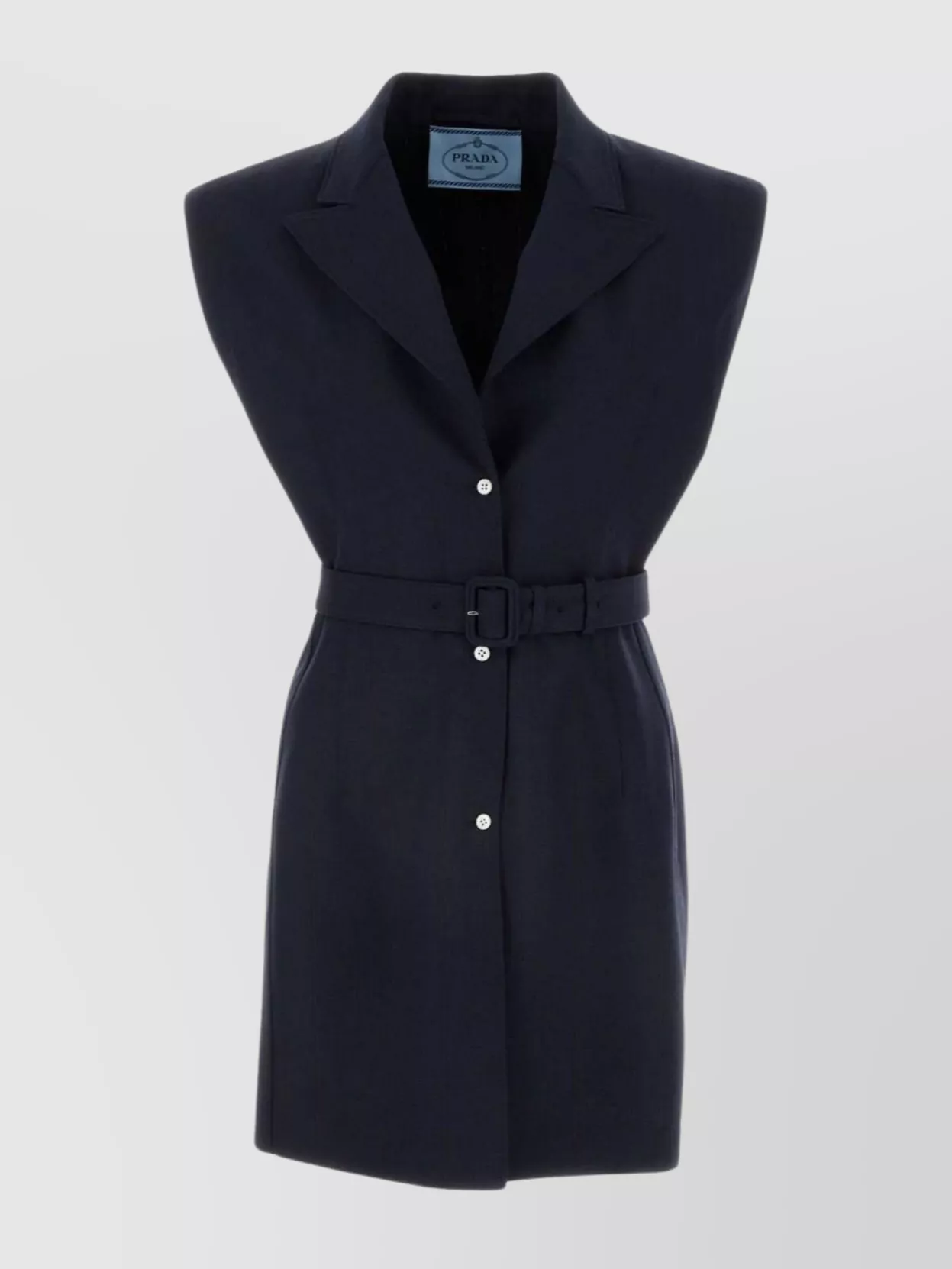 Prada Wool Vest With Belted Waist And Notched Lapels In Black