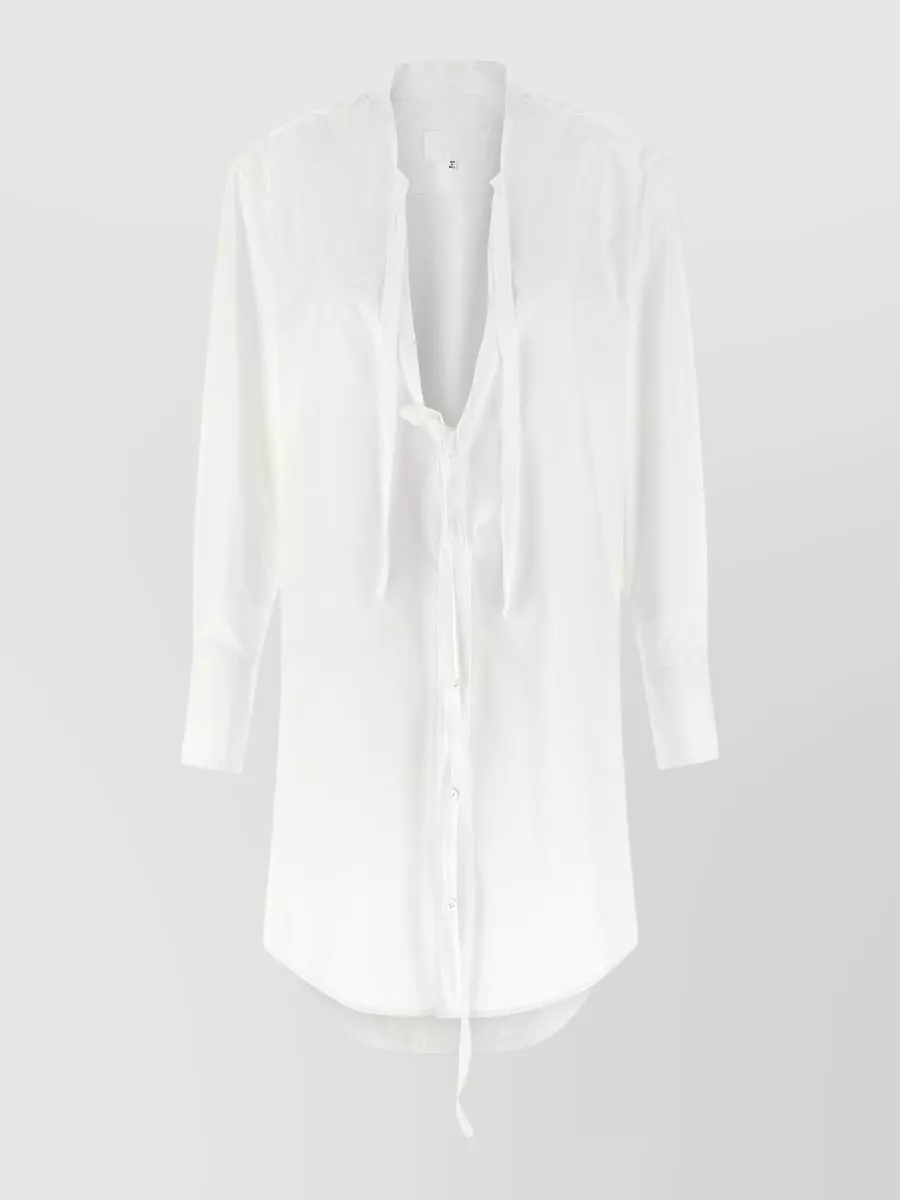 Maison Margiela cotton poplin v-neck raw-edge long-sleeve mini shirt dress