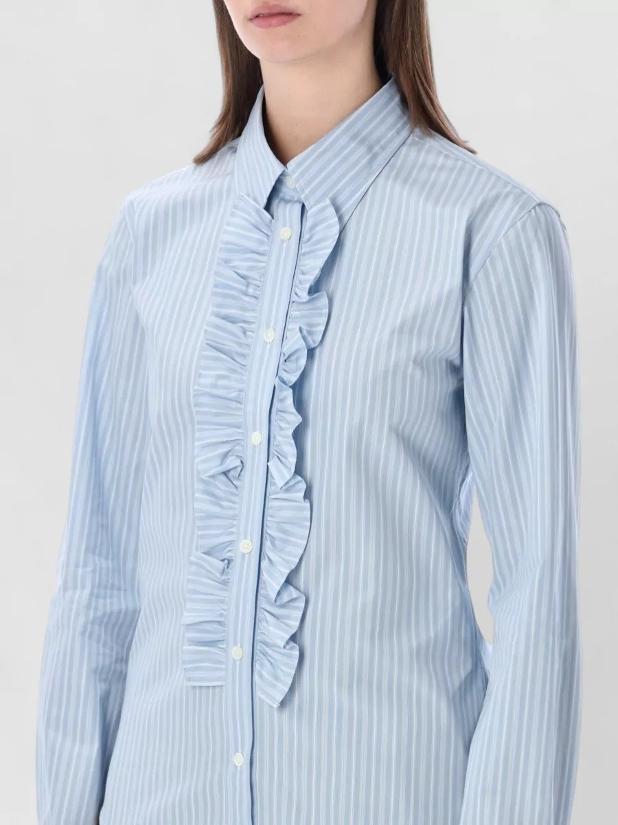 Ami Paris Striped Shirt Long Sleeves Ruffle Detail Cuffs