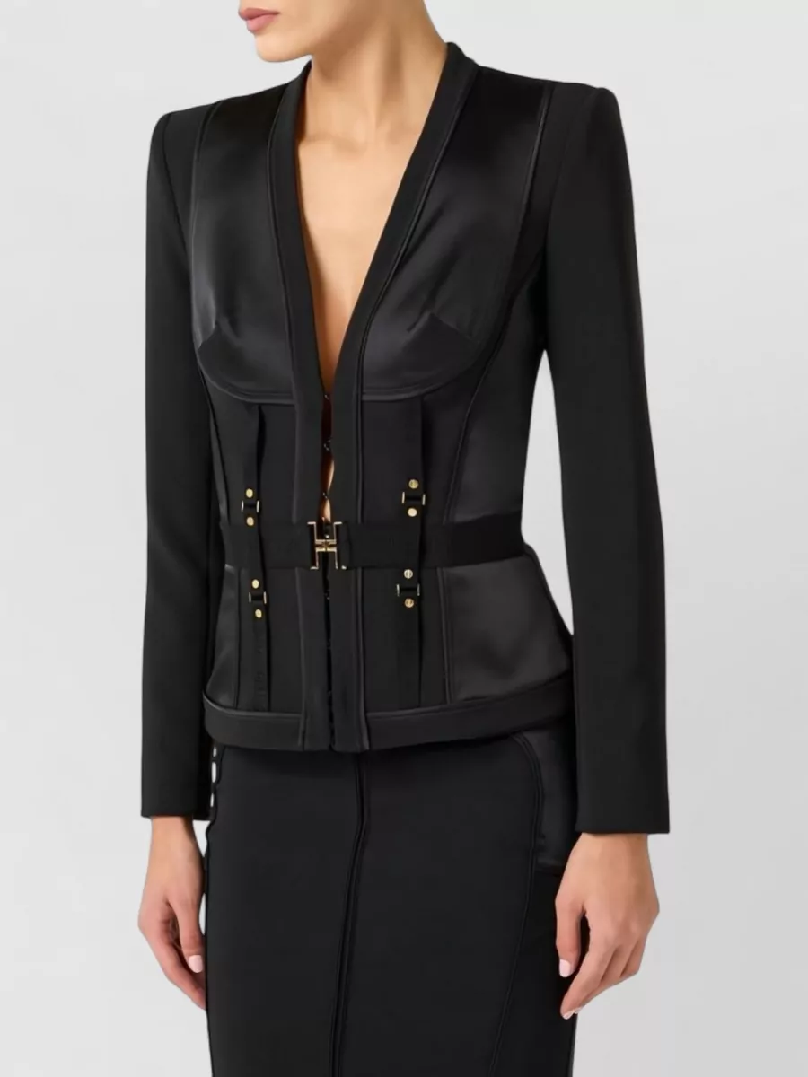 Elisabetta Franchi Single-Breasted Belted V-Neck Fitted Jacket