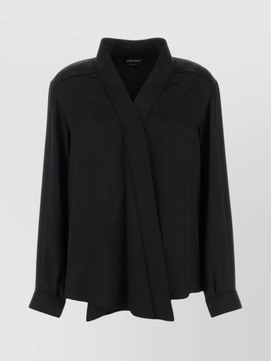Shop Giorgio Armani Satin Wrap V-neck Top In Black