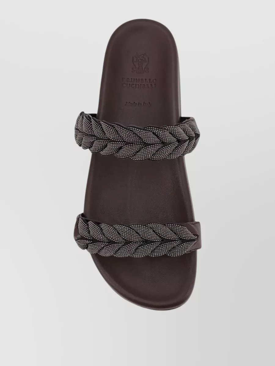 Brunello Cucinelli Leather Sandals Braided Monili Strap Detail