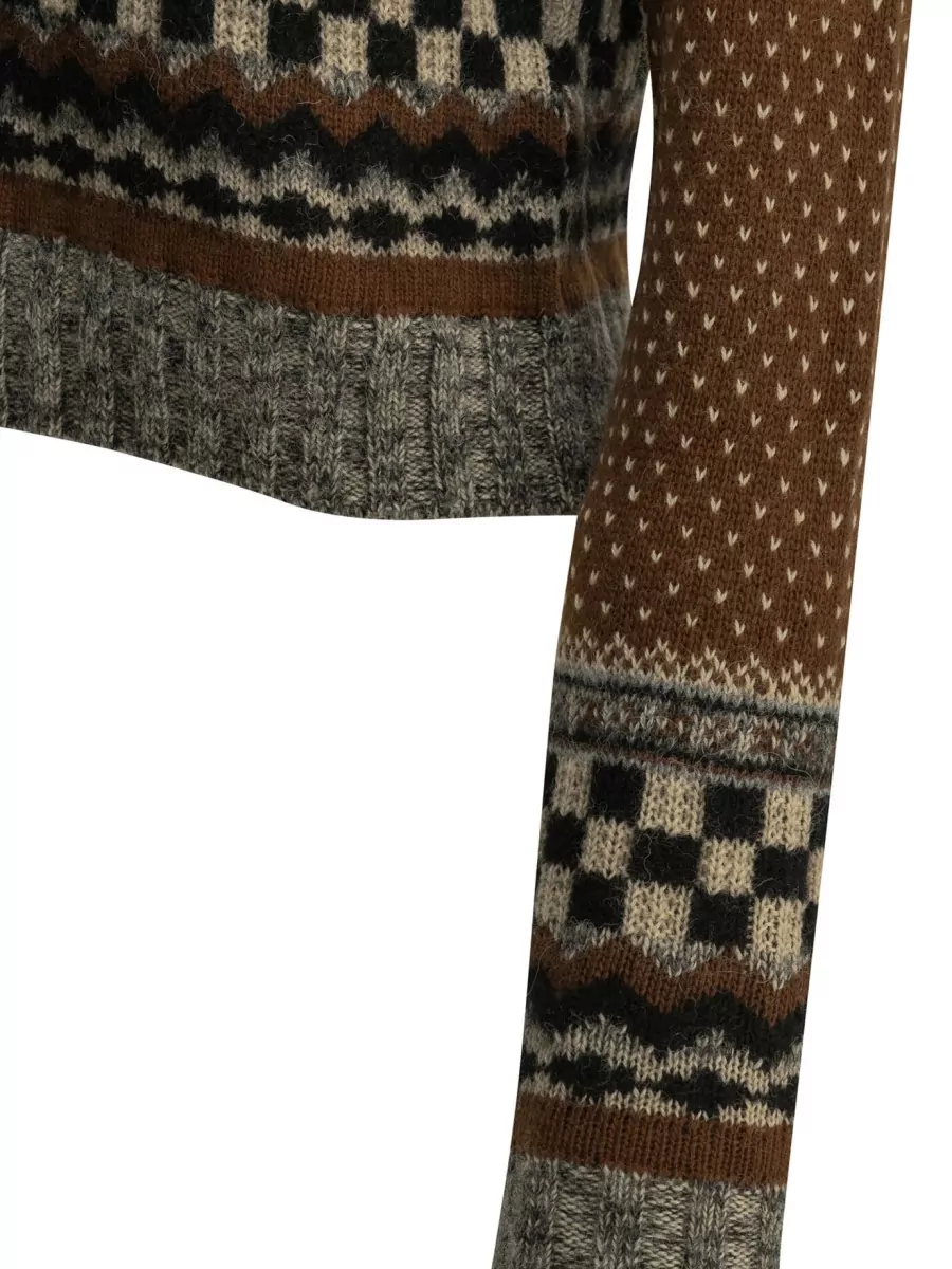 Golden Goose Wool Alpaca Geometric-Print Cropped Crew-Neck Sweater