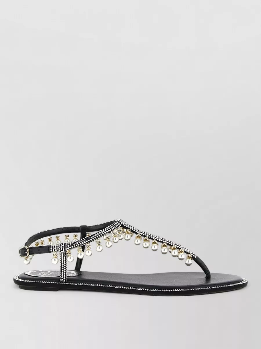 Rene Caovilla silk satin crystal embellished flat sandals