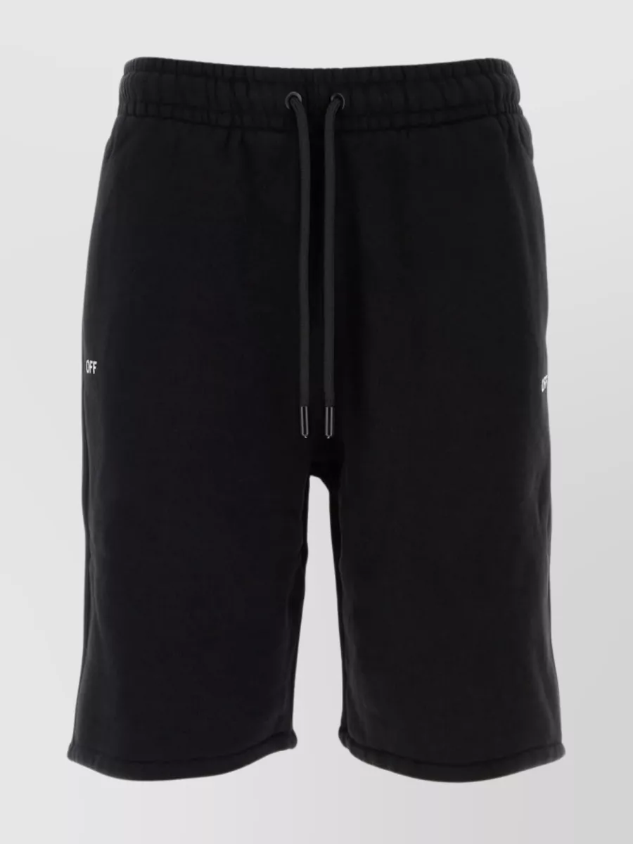 Shop Off-white Elastic Waist Cotton Bermuda Shorts In Black