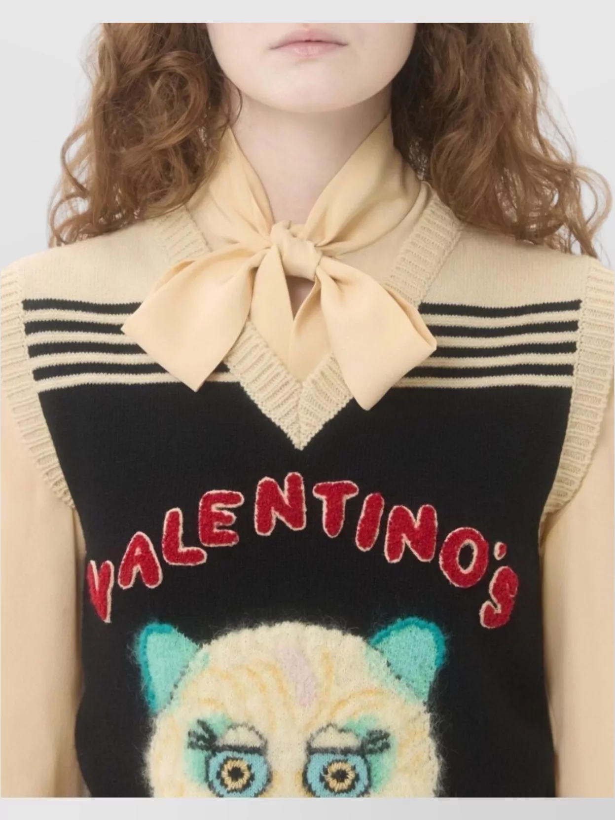 Valentino Virgin Wool Le Chat De La Maison Sweater Vest In Blue