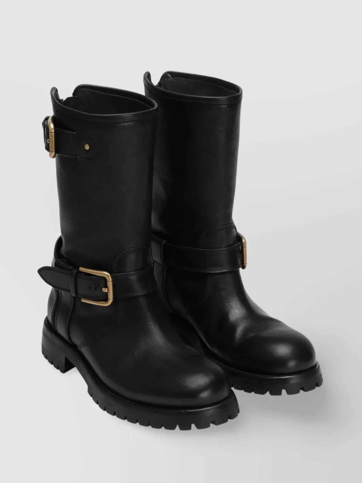 Dolce & Gabbana Buckle Lug Mid-calf Round Toe Boots In Black