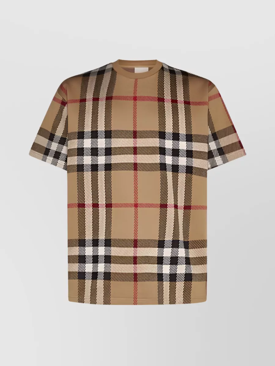 Shop Burberry Knit Check Print Crew T-shirt In Brown