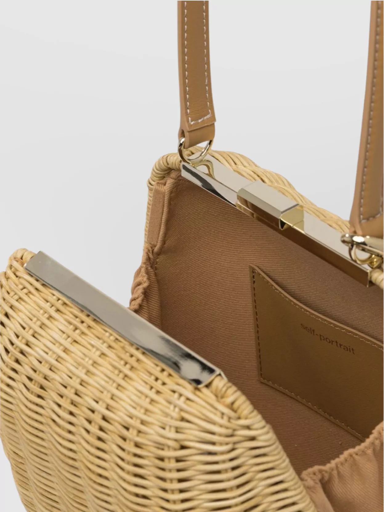 Self-portrait Structured Wicker Top Handle Shoulder Bag In Brown