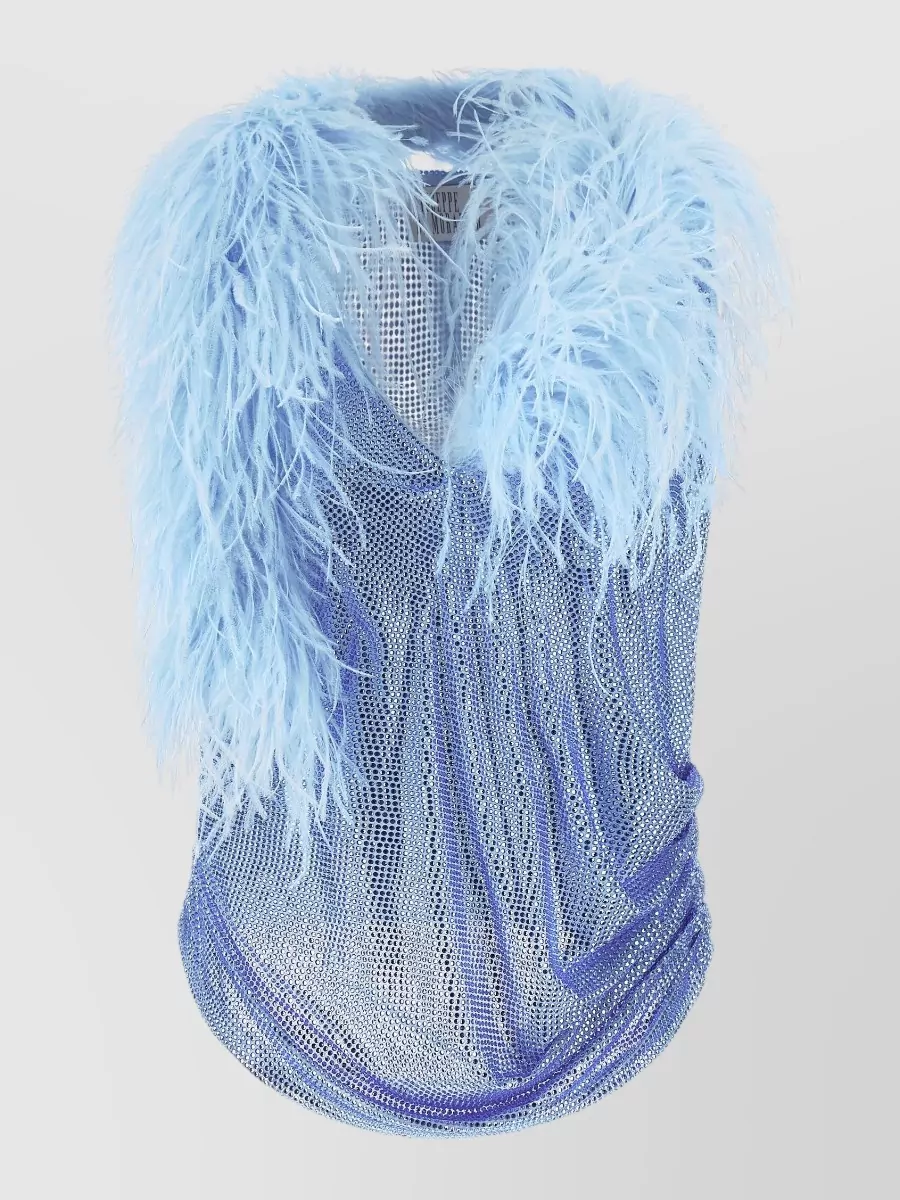 Giuseppe Di Morabito Feather-Trim Mesh Top