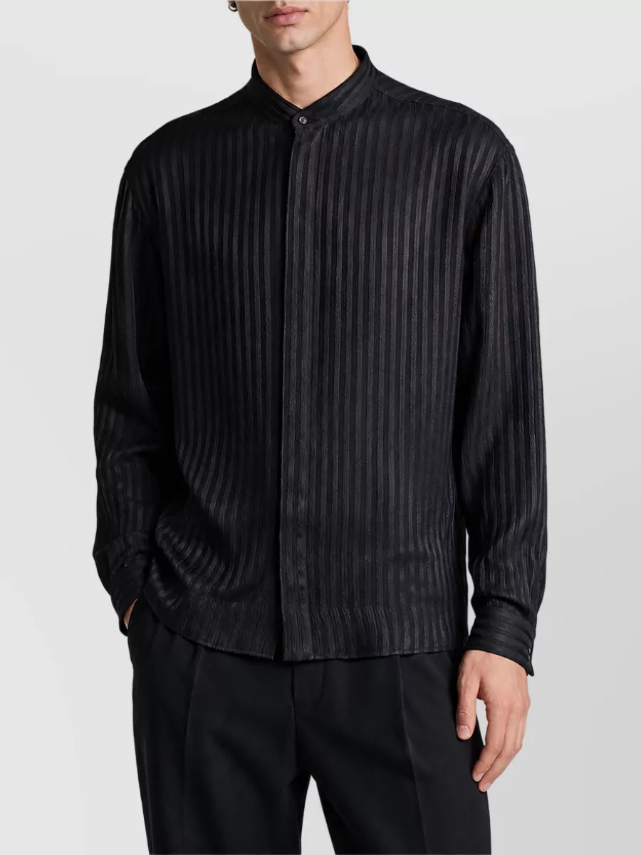 Giorgio Armani striped band collar long sleeve shirt
