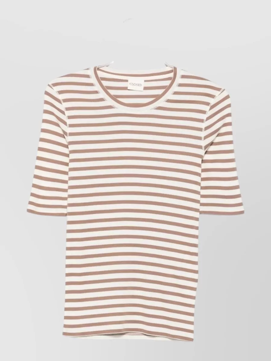 Closed ribbed slim-fit striped t-shirt