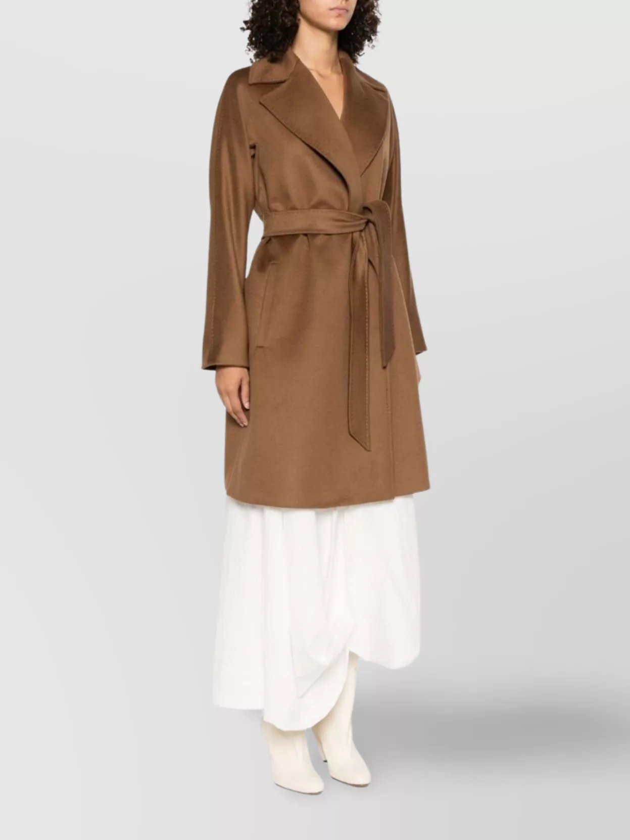 Max Mara Collar Coat With Belted Waist And Pockets In Brown