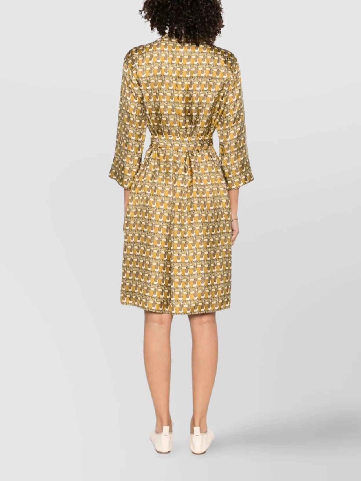 Max Mara Dress Printed Belted Waist Mandarin Collar