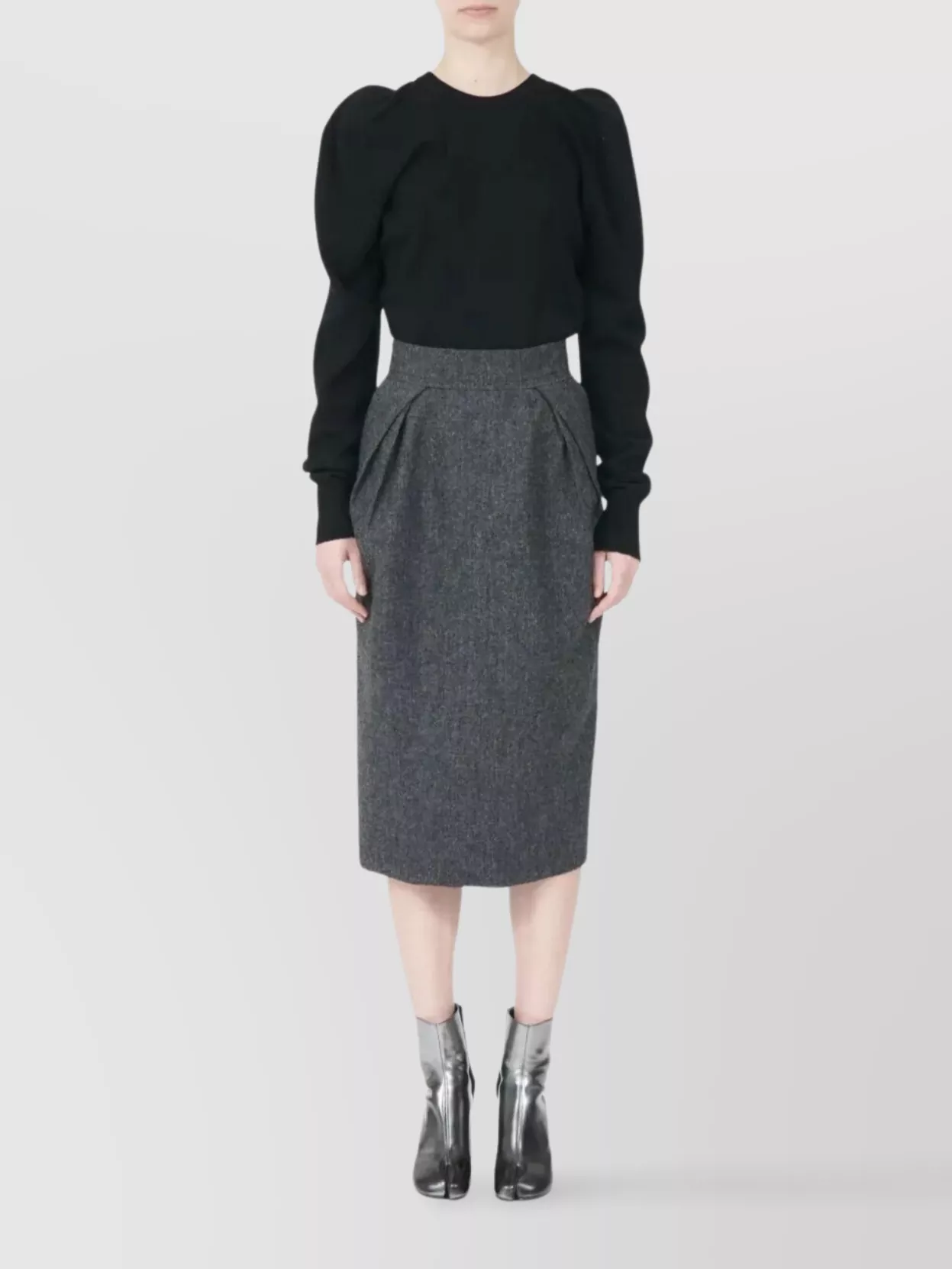 Maison Margiela High-waisted Pleated Midi Skirt With Back Slit In Gray
