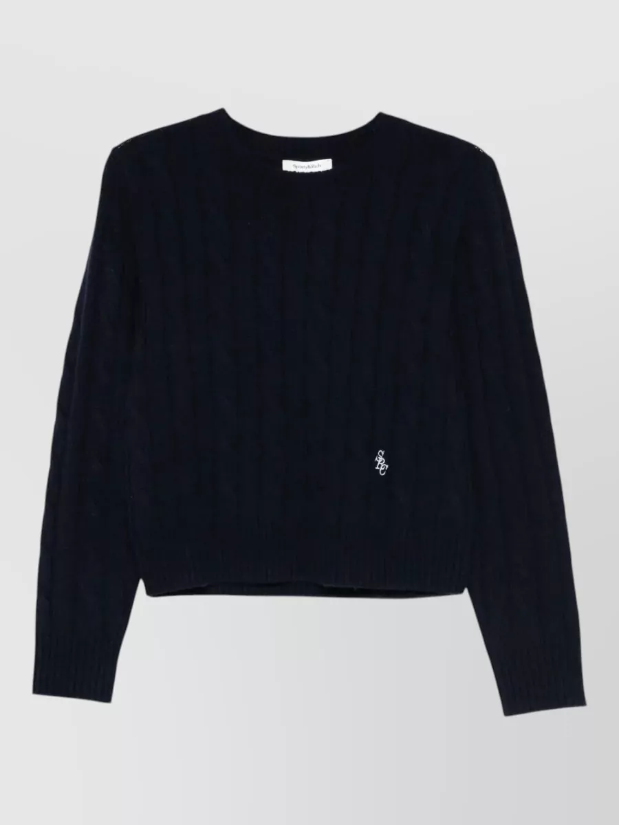 Sporty And Rich Src Cashmere Cable Knit Crew Sweater In Gray