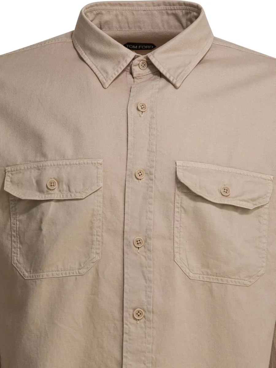 Tom Ford Linen Blend Shirt Military Style Pockets