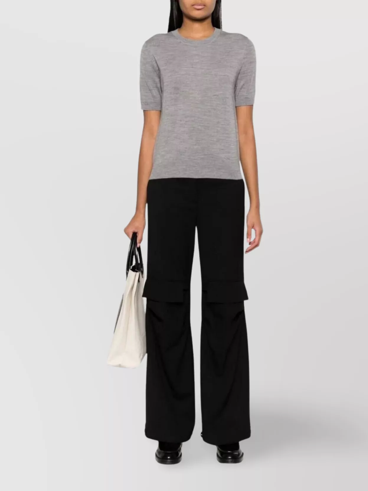 P.a.r.o.s.h Cargo Flared Trousers Side Pockets In Black