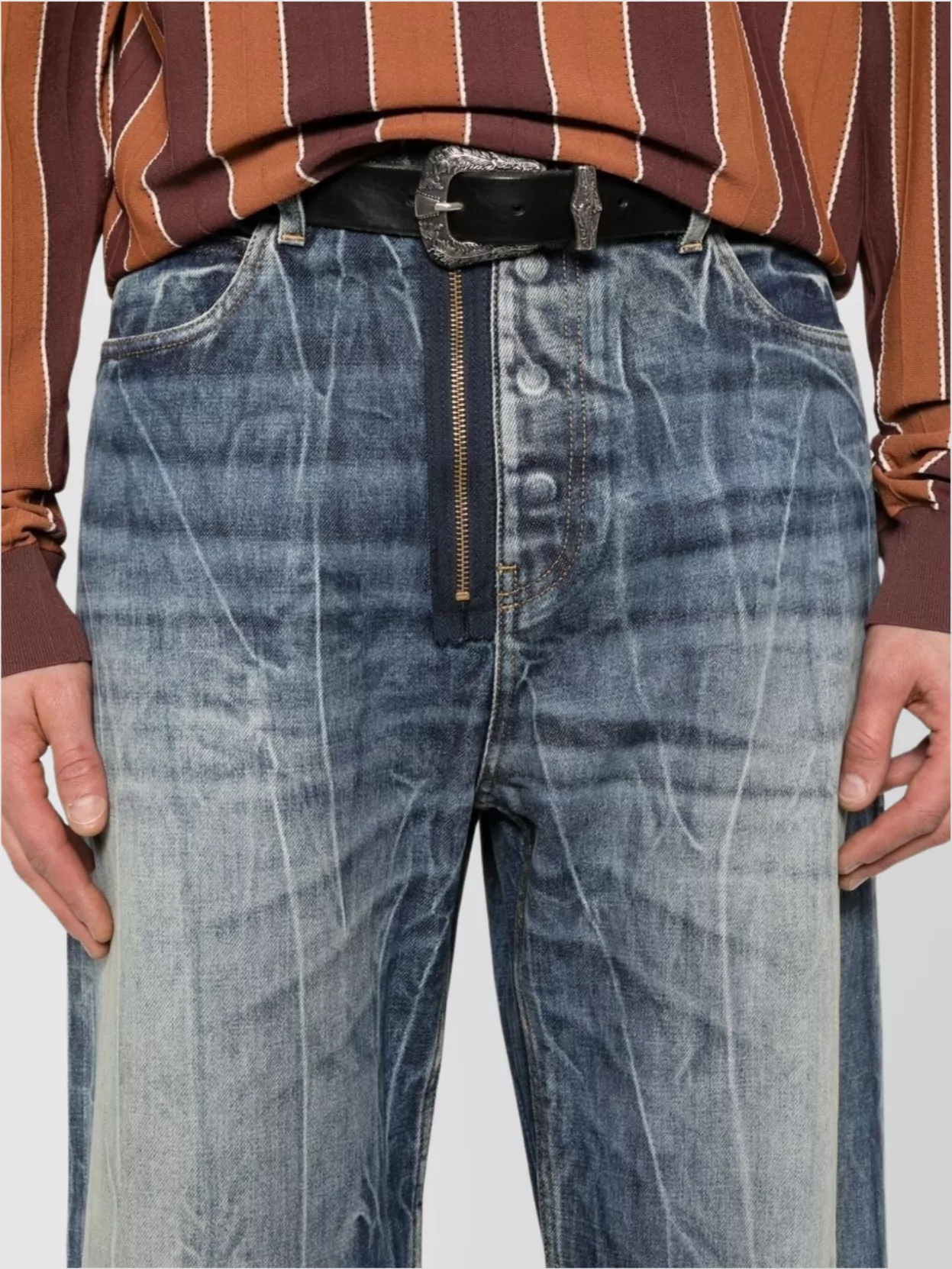 Martine Rose Wide Leg Distressed Jeans