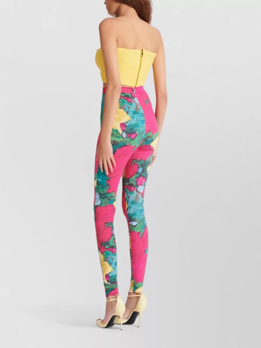 Balmain Jersey Leggings Roses Print Logo Detail
