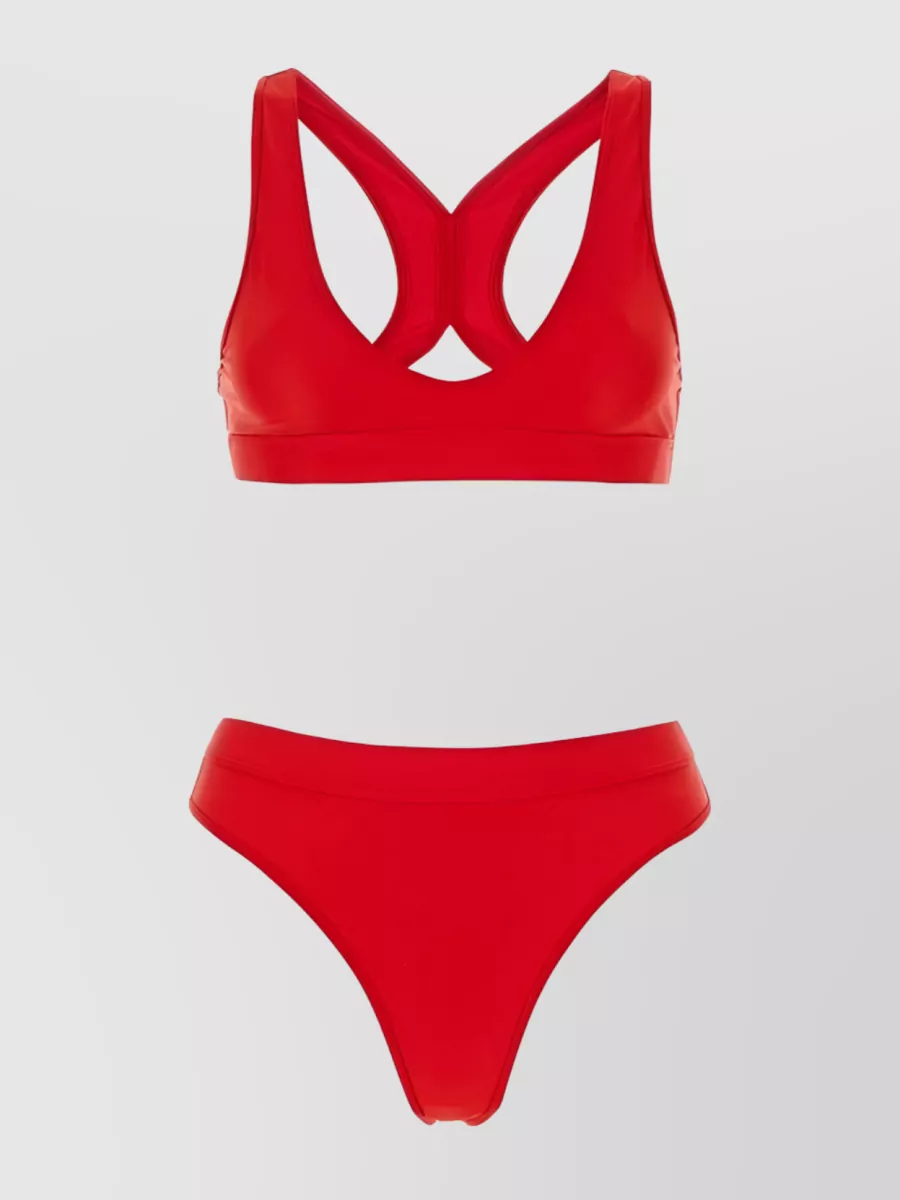 Shop Ami Alexandre Mattiussi Embossed Logo Stretch Triangle Bikini In Red