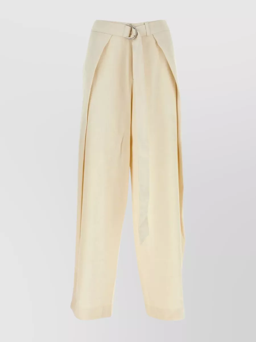 Shop Ami Alexandre Mattiussi Viscose Blend Wide-leg Trousers With Detachable Belt In Cream