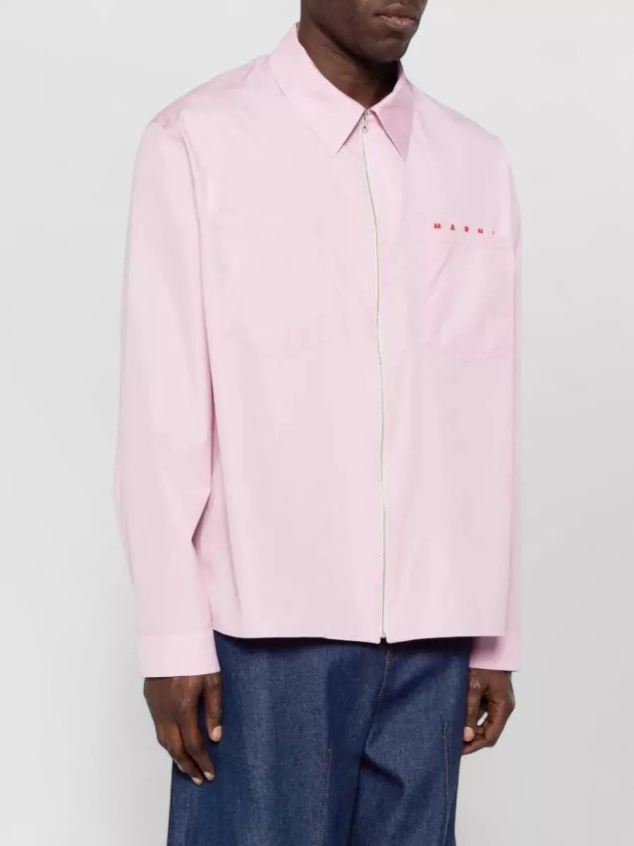Marni Cotton Long-Sleeve Logo Shirt