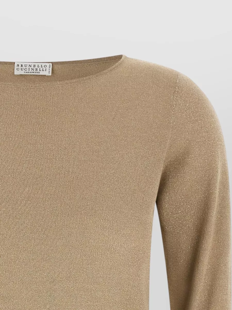 Brunello Cucinelli Cashmere Silk Lamé Boat Neck Long Sleeve Sweater