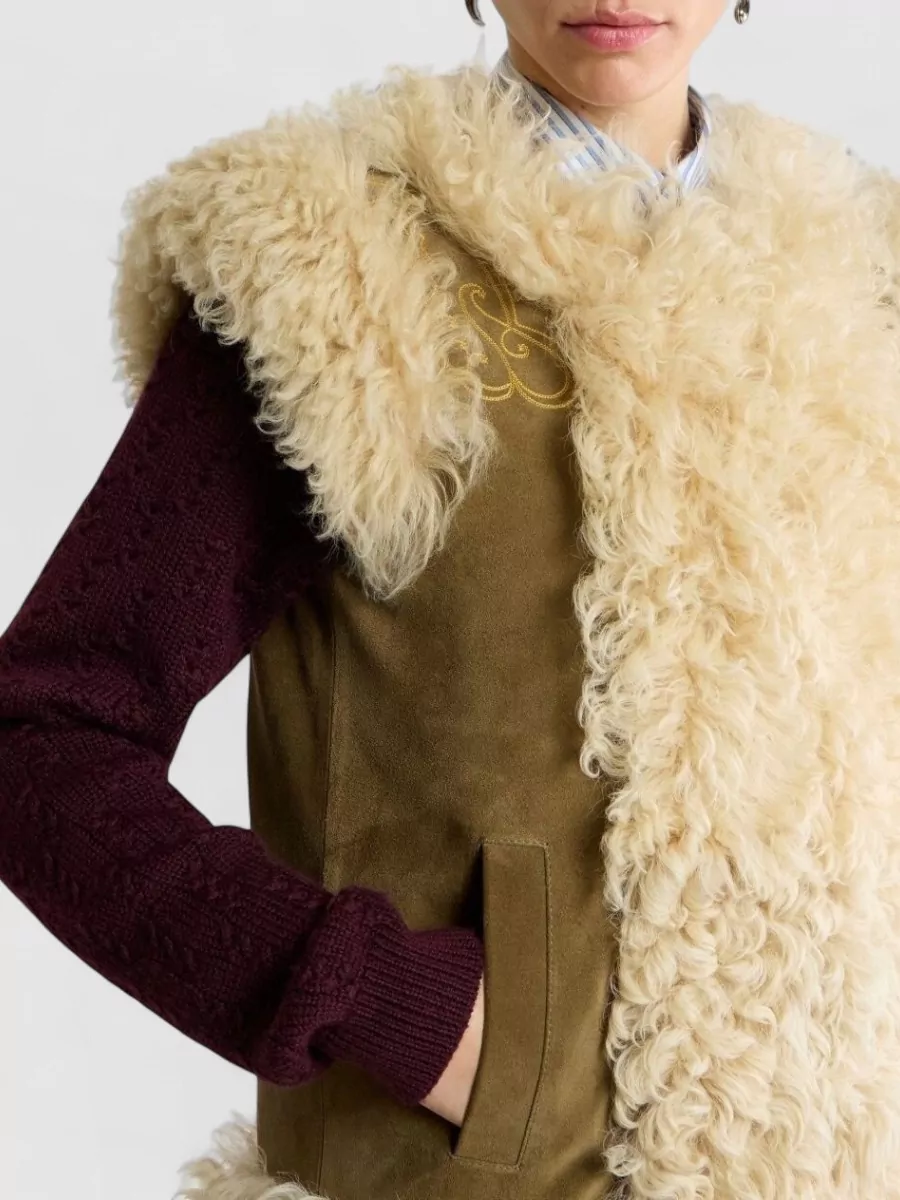 Etro Shearling Embroidered Vest