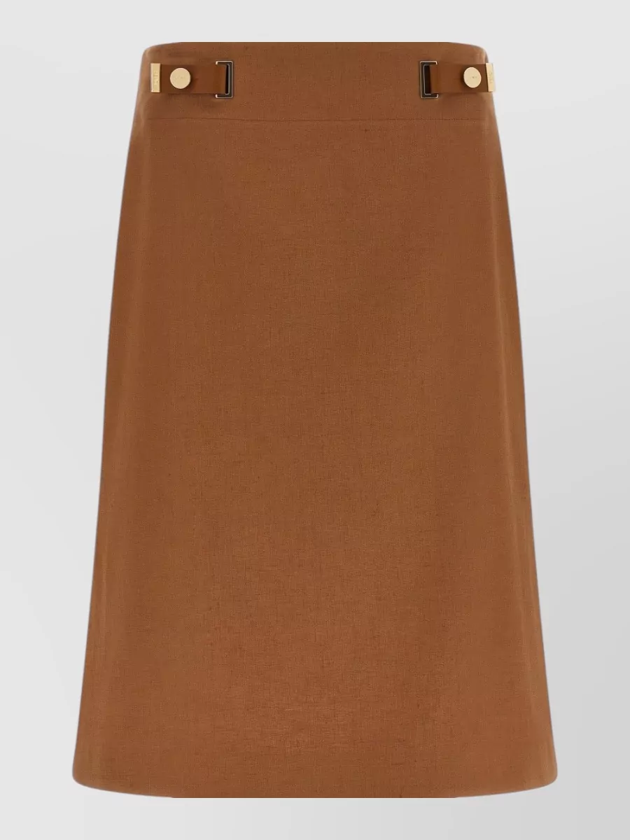 Fendi Linen blend high-rise midi a-line skirt