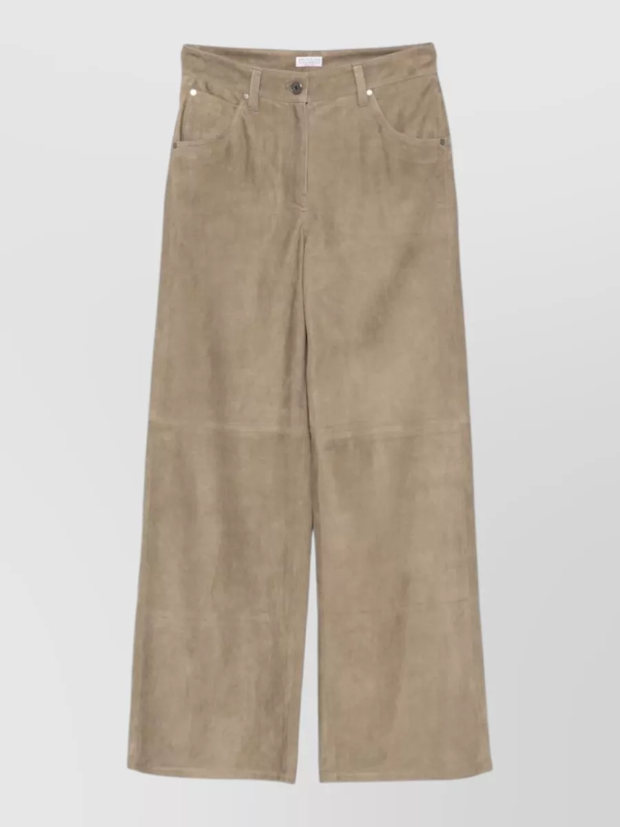 Brunello Cucinelli Leather Paneled Wide-Leg Trousers